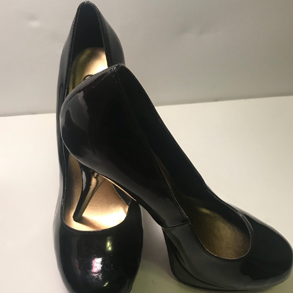 Candies Black Patent Leather Round Toe Platforms